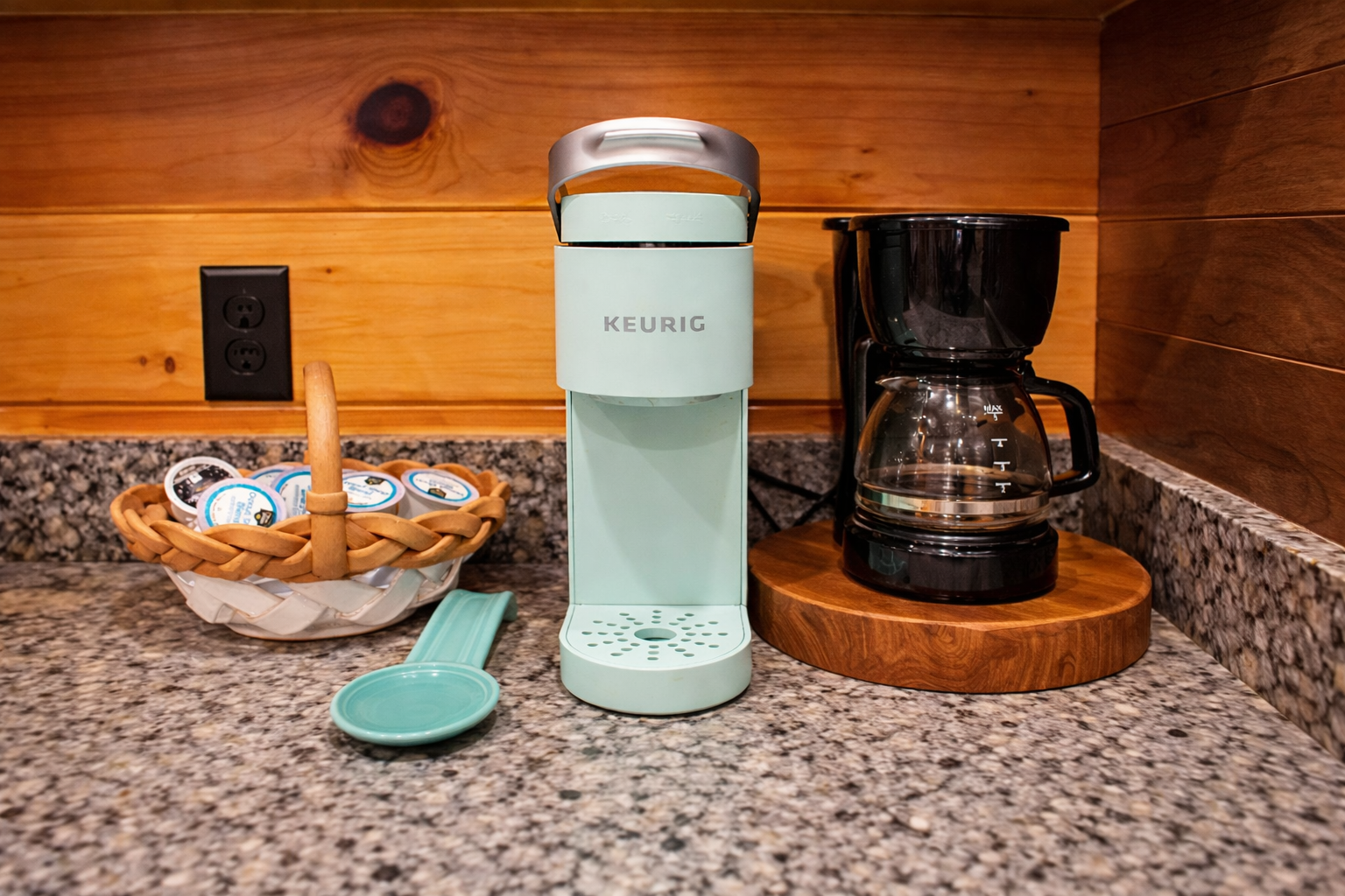 Stocked with both a coffee pot and Keurig.