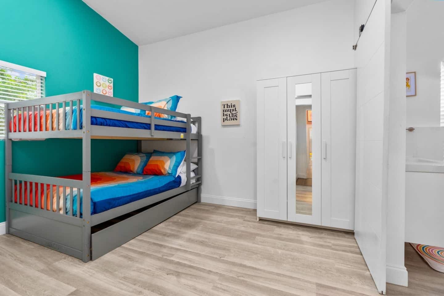 Bunk room with 2 Full Size beds and a twin size bed. Note the bunk bed has a 250 pound weight limit per bed. 