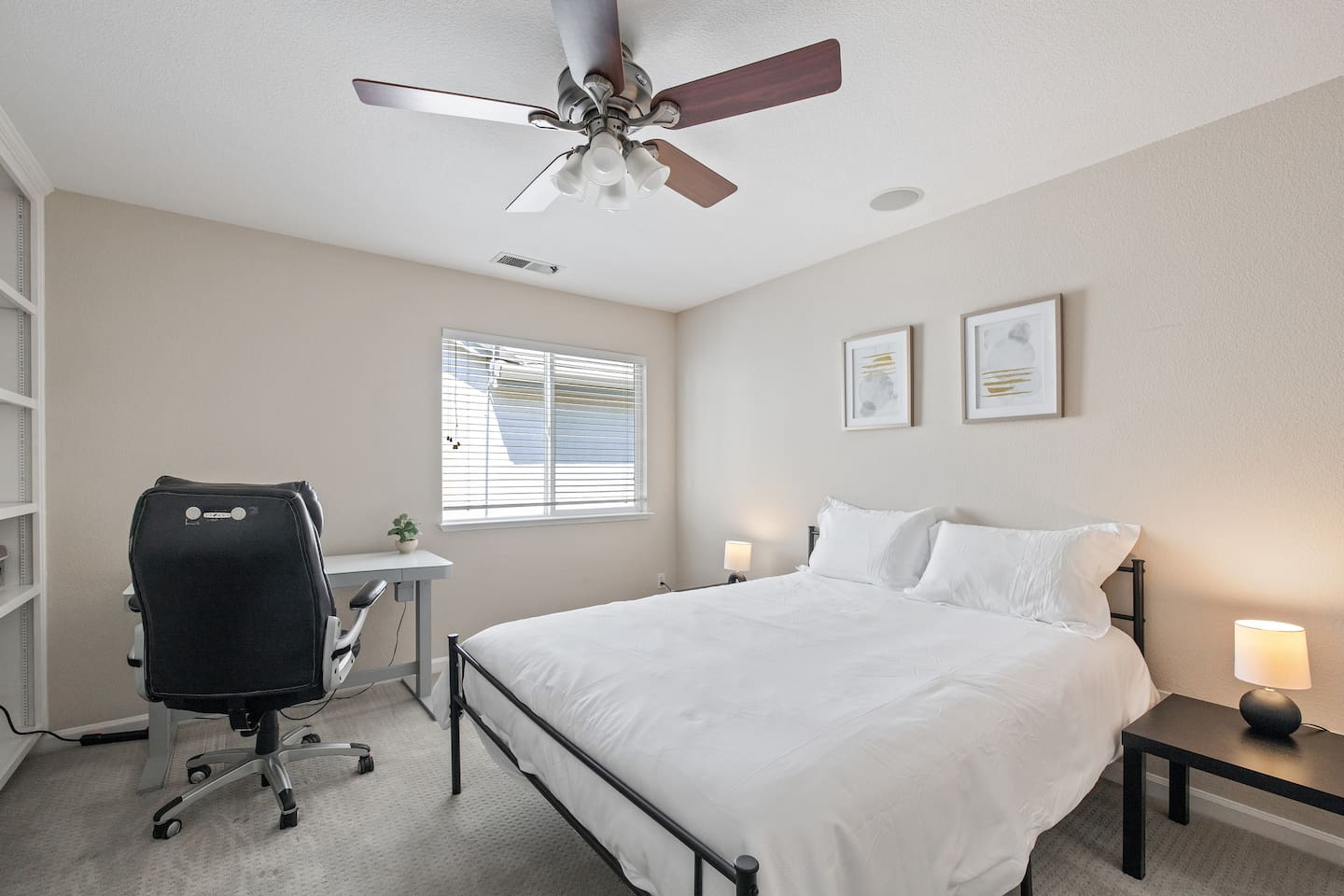 Bedroom 2 with Queen bed + standing desk and desk chair