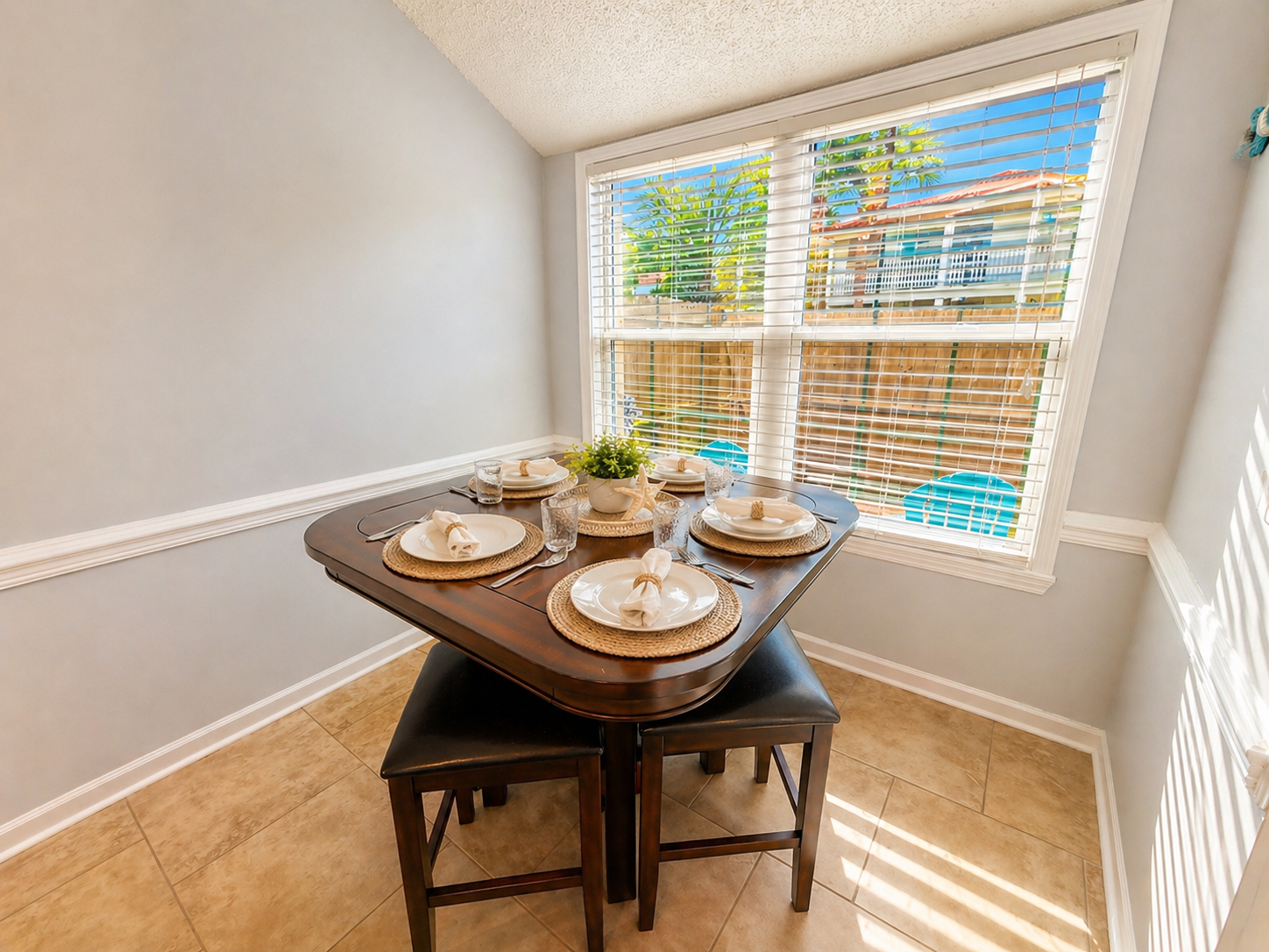 Dining space overlooking patio