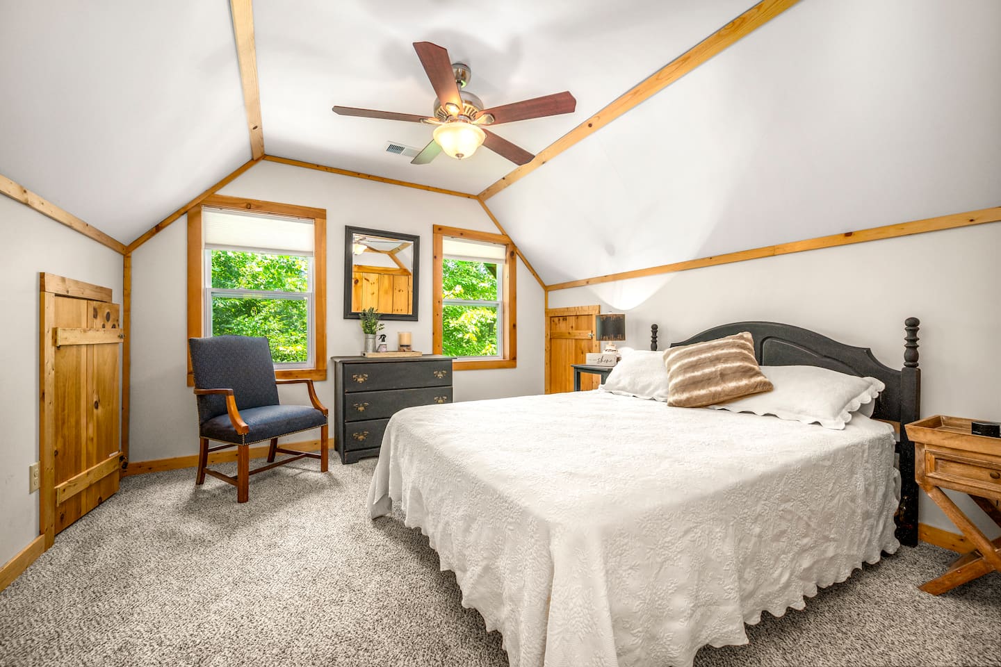 Bedroom #2 located on the upper level of the cabin queen bed