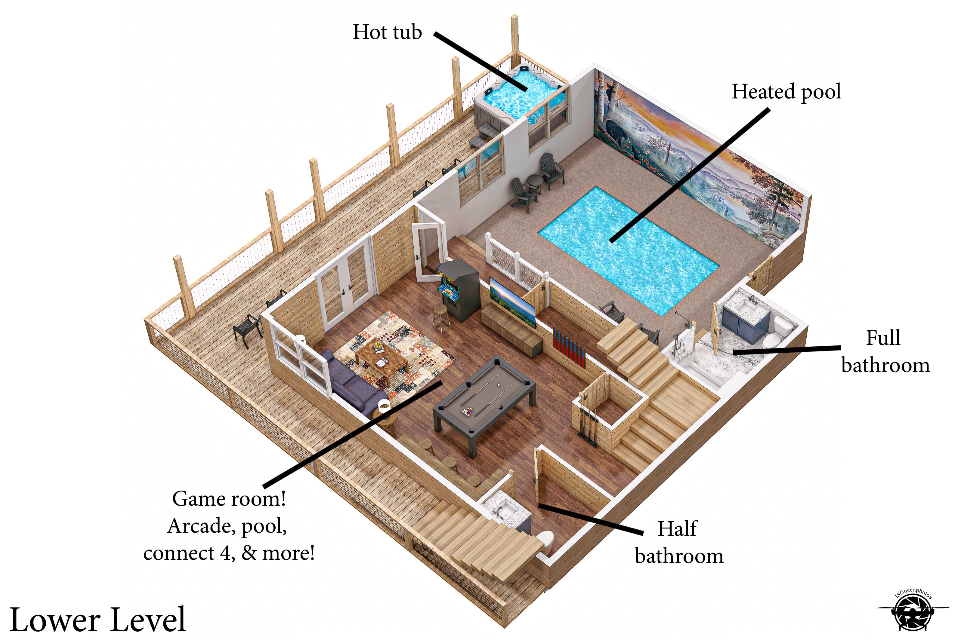 This is the Fun Level - indoor pool and loaded game room