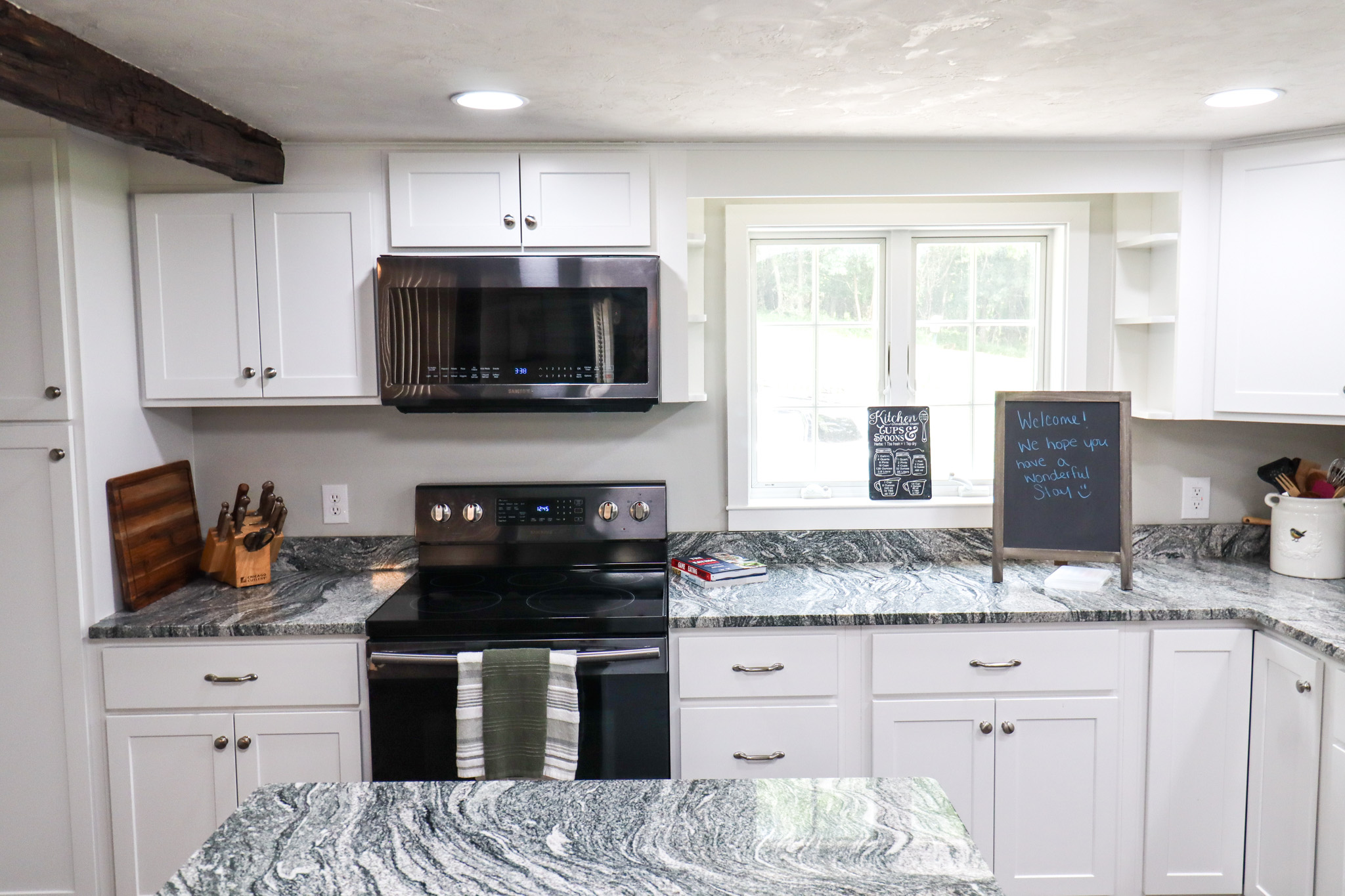 Enjoy the convenience of a full-size oven and plenty of counter space for home cooked meals