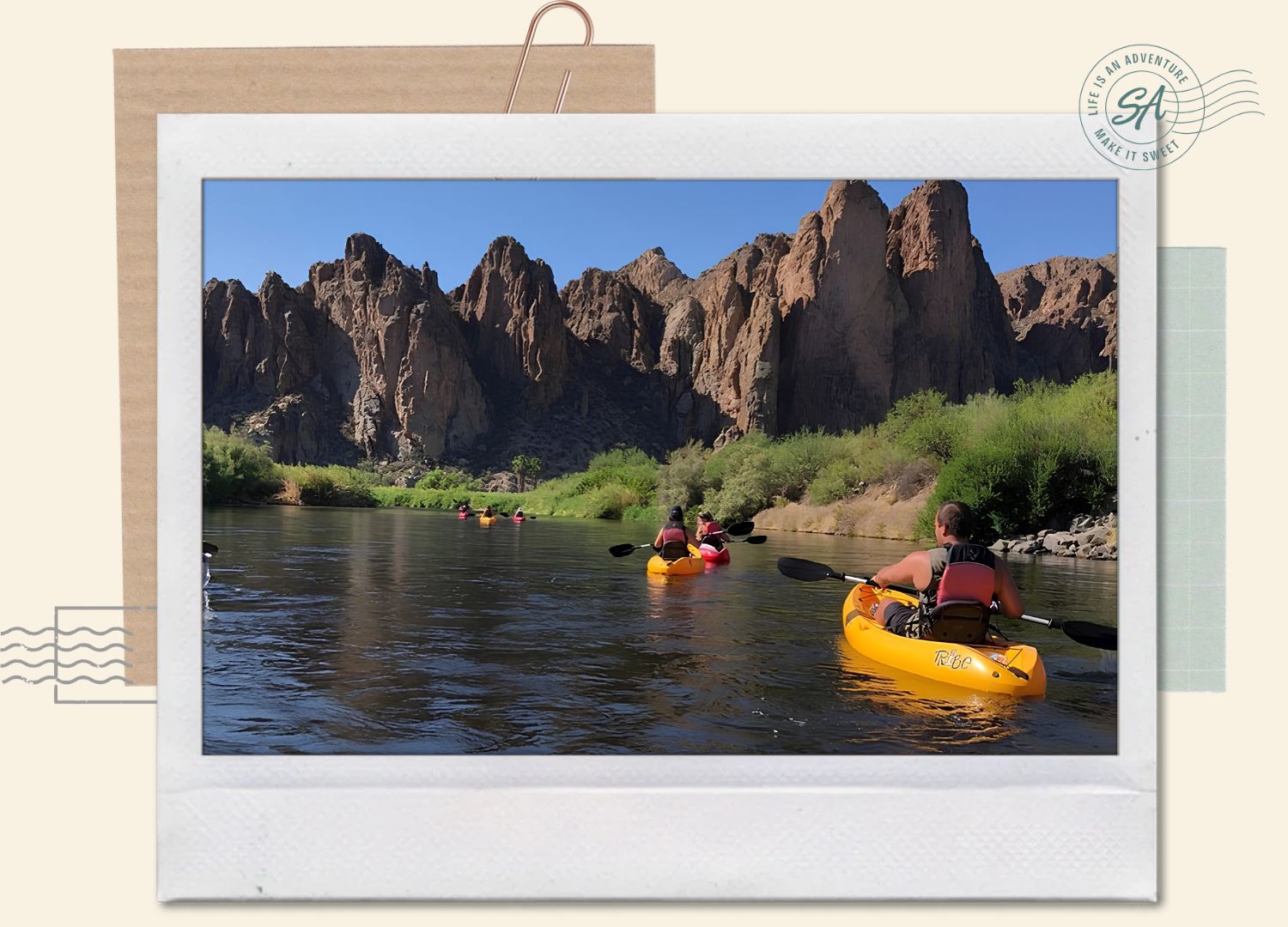 Kayaking the Salt River Foxtail Trip.
Paddle the Lower Salt River past saguaros and red
rock cliffs, and keep an eye out for the wild horses
that often wade along the banks. A true Arizona
morning.
The house is just 33 minutes away from the attraction.