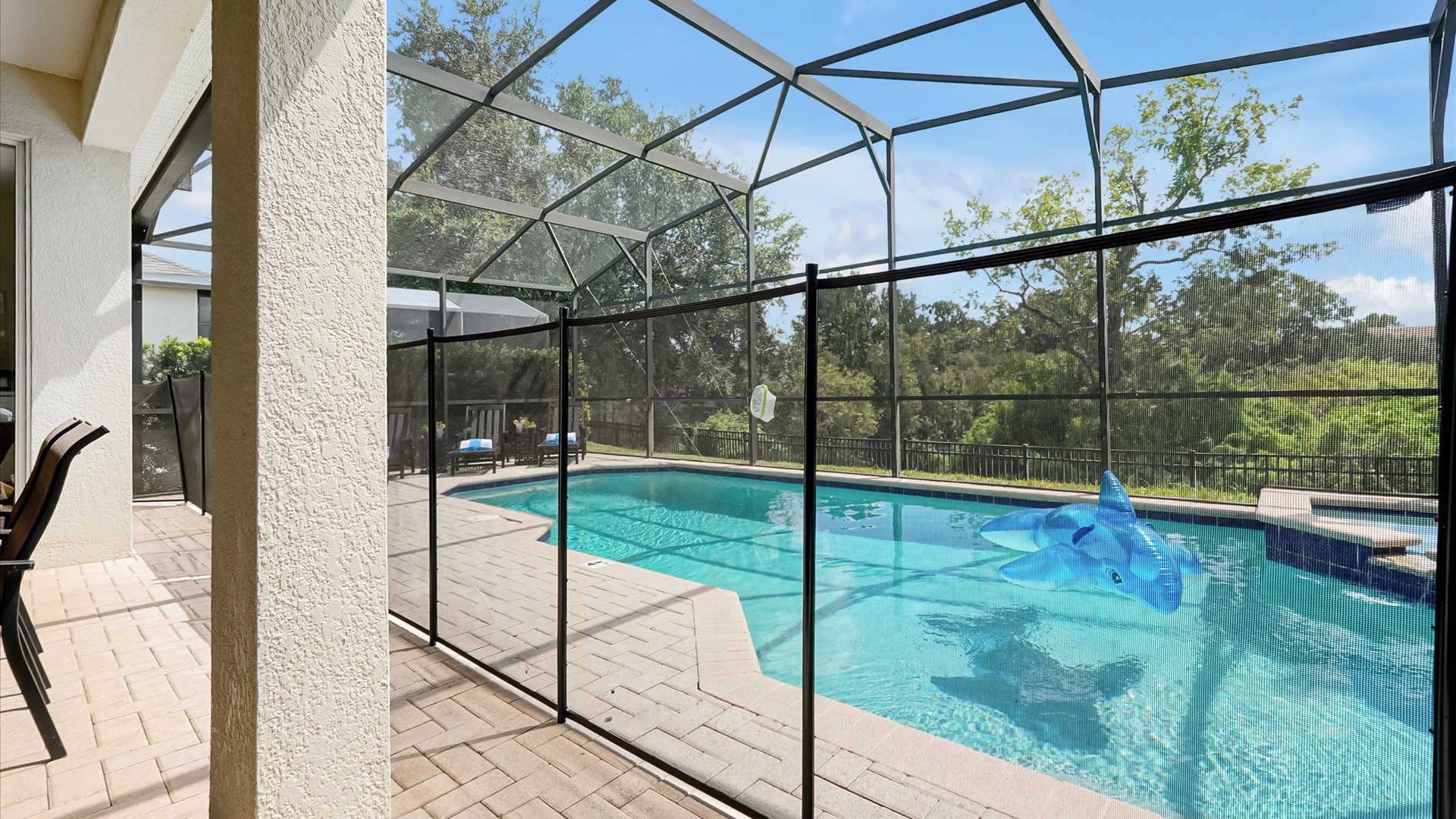 Pool Safety Fence: A removable child-safety fence is provided for added peace of mind around the private pool.