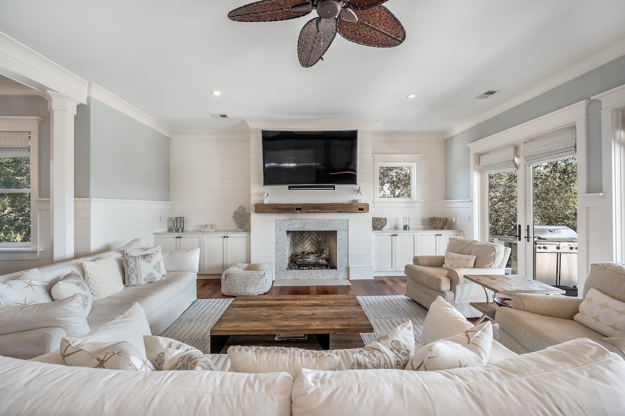 Spacious living room with plenty of seating for your group Shore Thing | 4001 Palm Blvd | Isle of Palms, SC | IOP Escapes