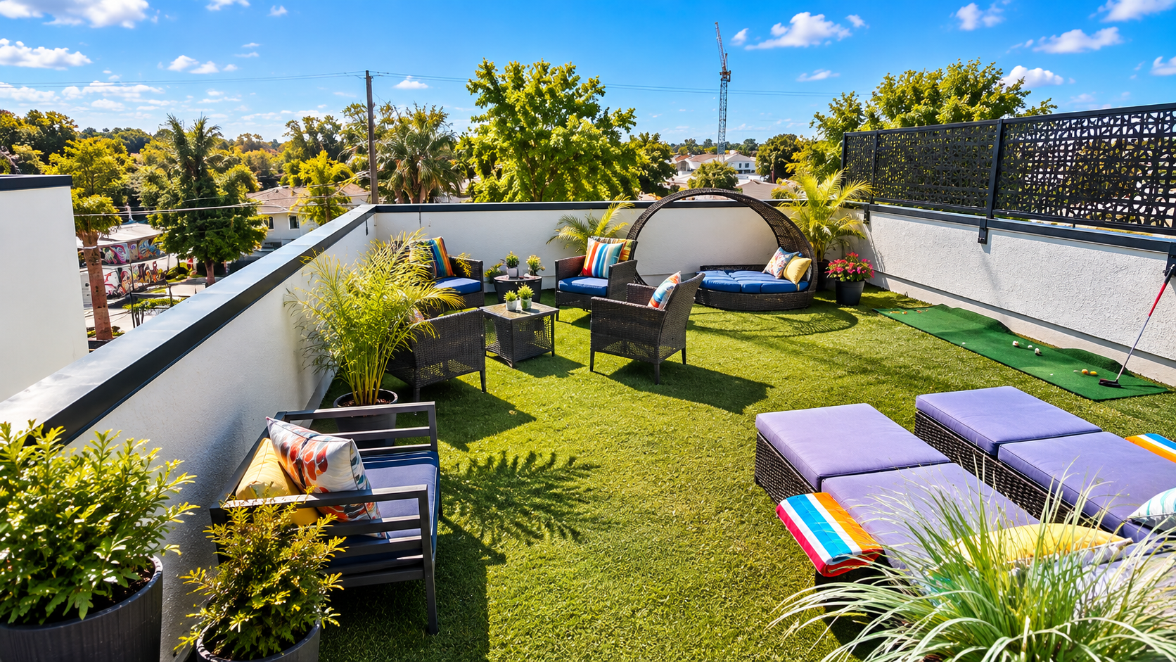 Luxury private large rooftop for relaxing during the day or entertaining at night while viewing the bright stars and moon.