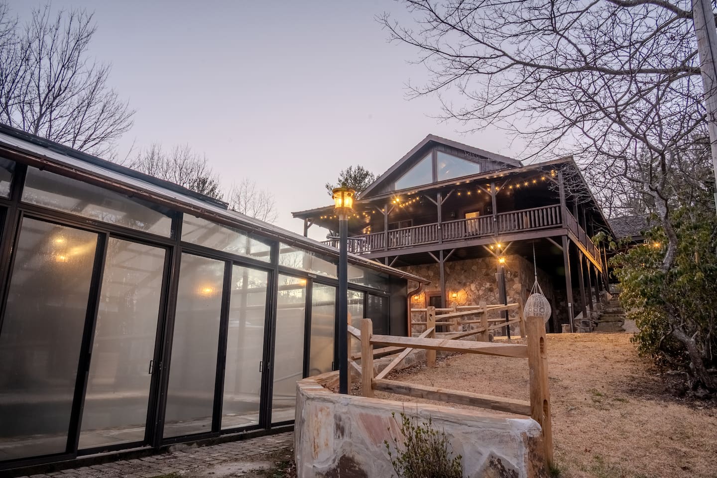 View of cabin from pool house