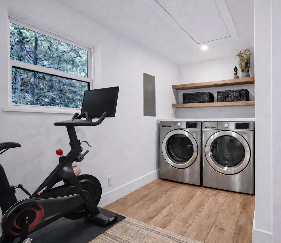 XL Capacity Washer and Dryer available for use during your stay. We'll include a starter supply of detergent and dryer sheets. 

The Peloton bike is available. Guests must use their own Peloton login; no subscription provided.