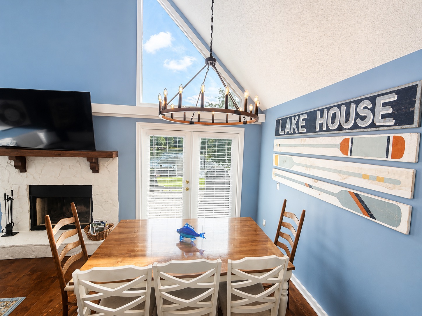 Bright dining area with scenic waterfront views