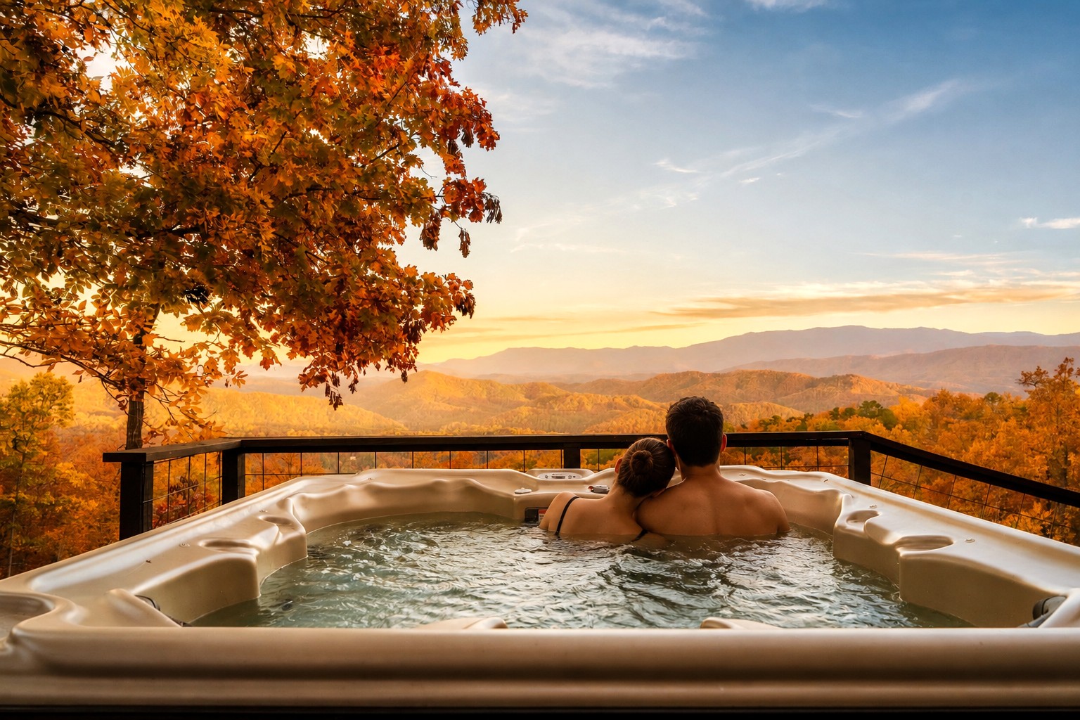 Ready for fall in the Smokies? 🍂 Sink into the hot tub, take in the sweeping long-range mountain views, and enjoy the moment with the ones you love. ❤️ The only thing missing is you - make this your perfect Smoky Mountain getaway.