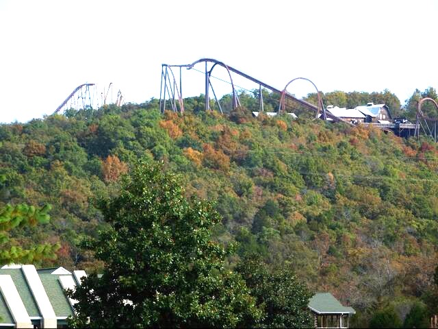 Silver Dollar City is so close that you can see the tops of the roller coasters and hear the whistle of the train.