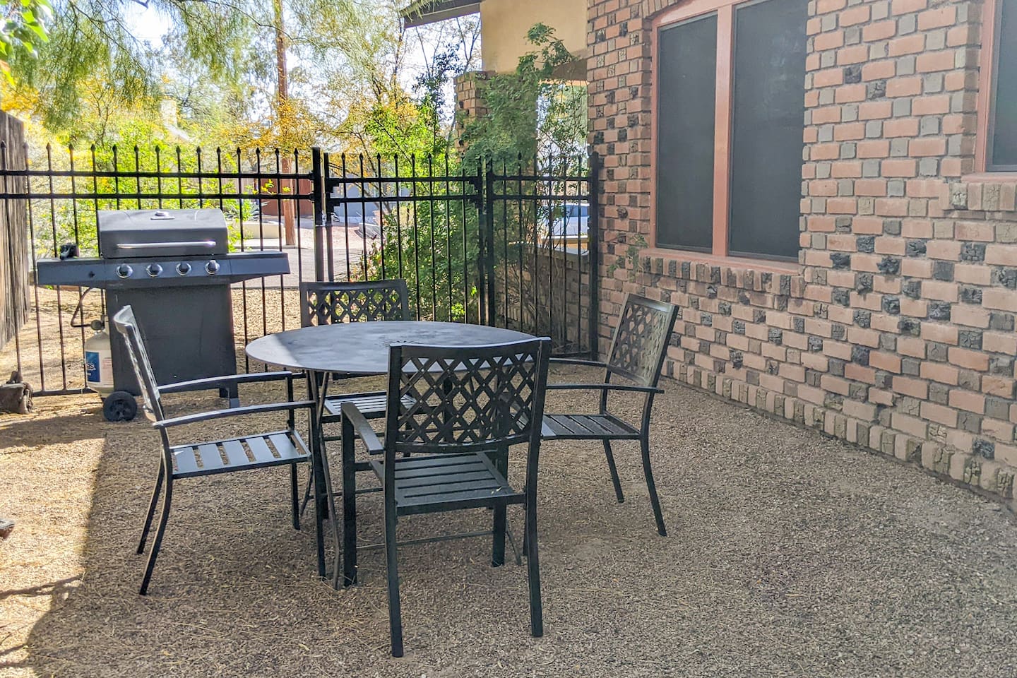 Outside dining area with grill