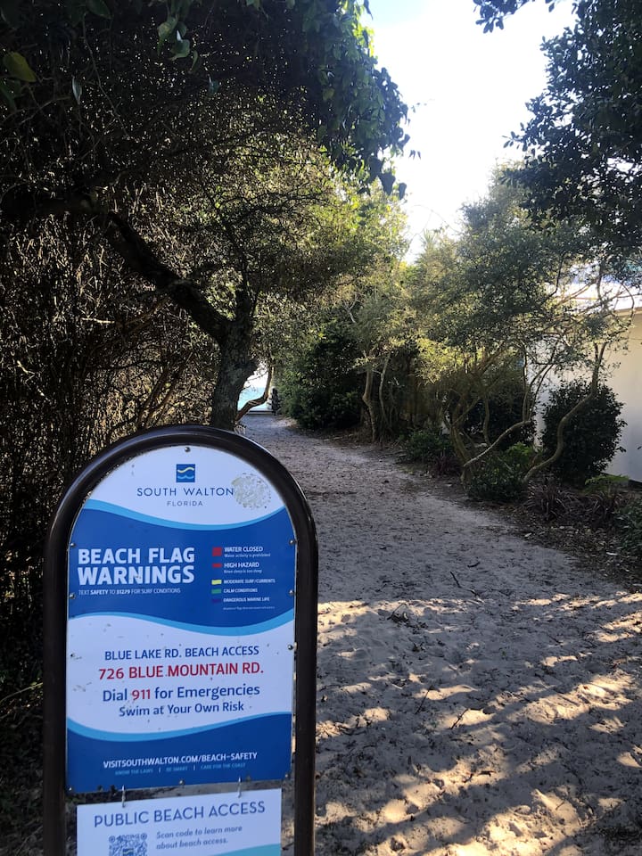 12 Min Walk to   The Blue Lake Road PUBLIC access beach at 726 Blue Mountain Rd , one of thes most secluded entry points. Follow the charming coastal walkway past pretty palms to reach the quiet, sugar-white sands and turquoise waters.