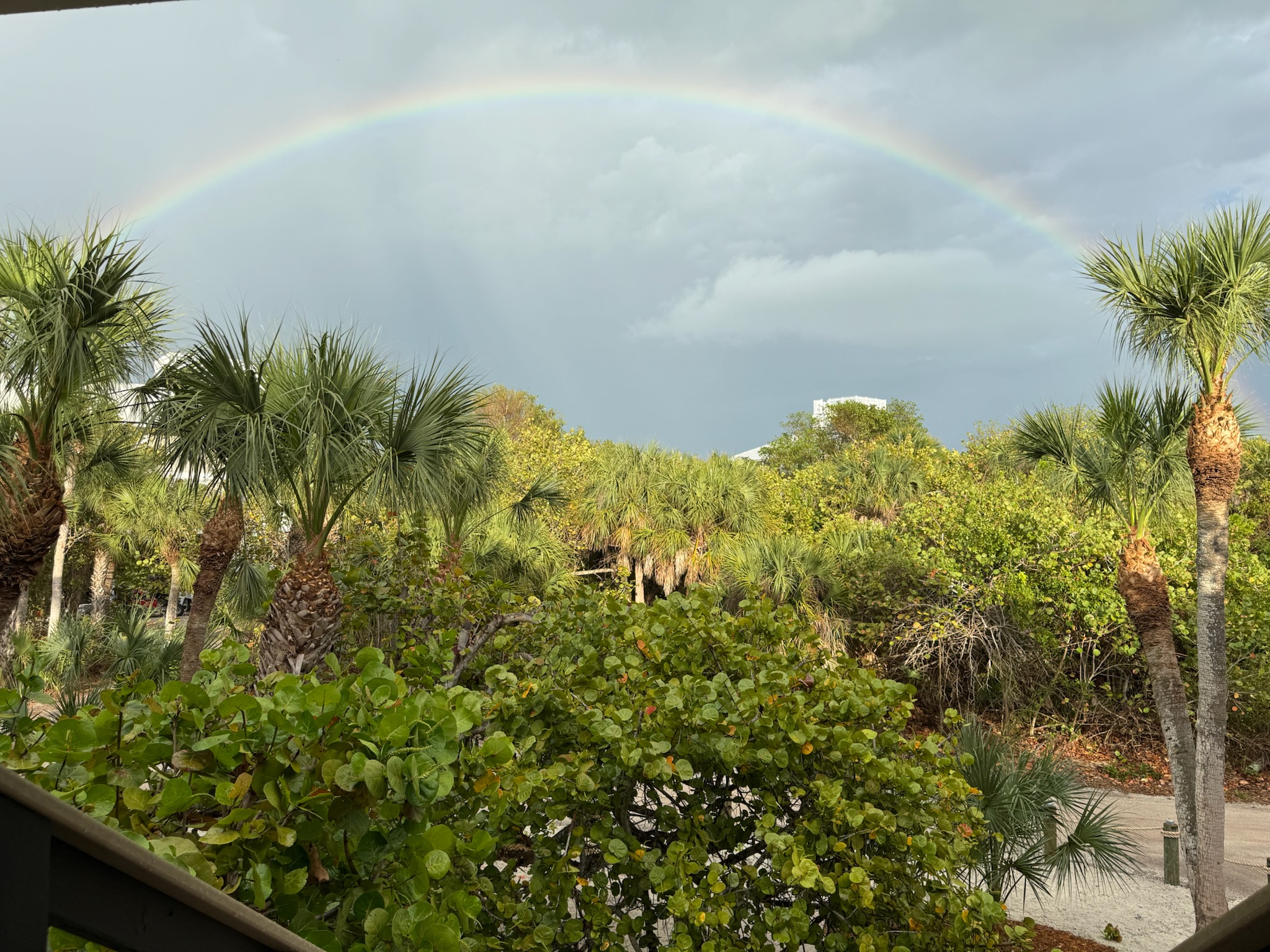 Afternoon rain? No worries. It’s setting the stage for a beautiful rainbow. What a view right from your porch