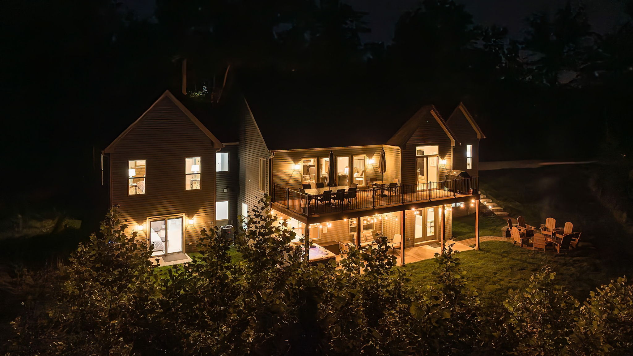 The home glows beautifully after dark.