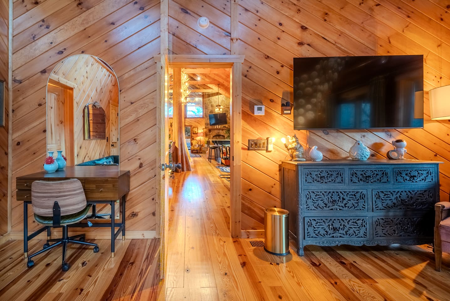 Porcelain room vanity and TV