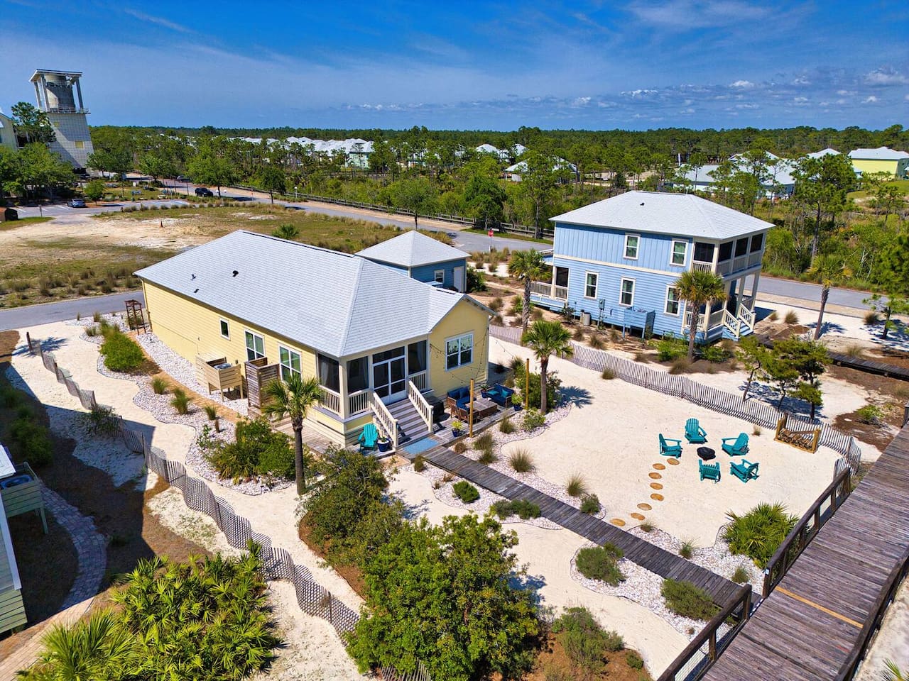 Coastal oasis from above. Enjoy a bird's-eye view of this beautiful beach home, spacious outdoor living areas, and peaceful surroundings