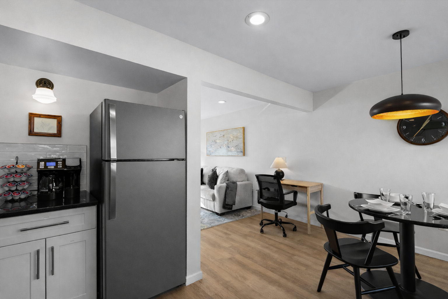 Open-concept layout connecting the kitchen, dining, and living areas—designed for comfort, functionality, and an easy, relaxed stay.