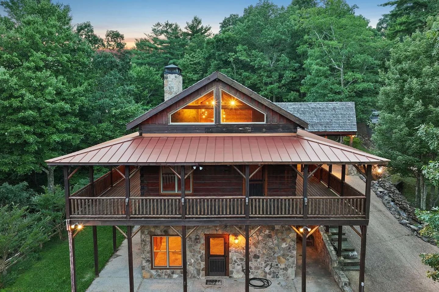 360 Degree double decker wrap around porch makes indoor/outdoor living a breeze at the Gilded Fox