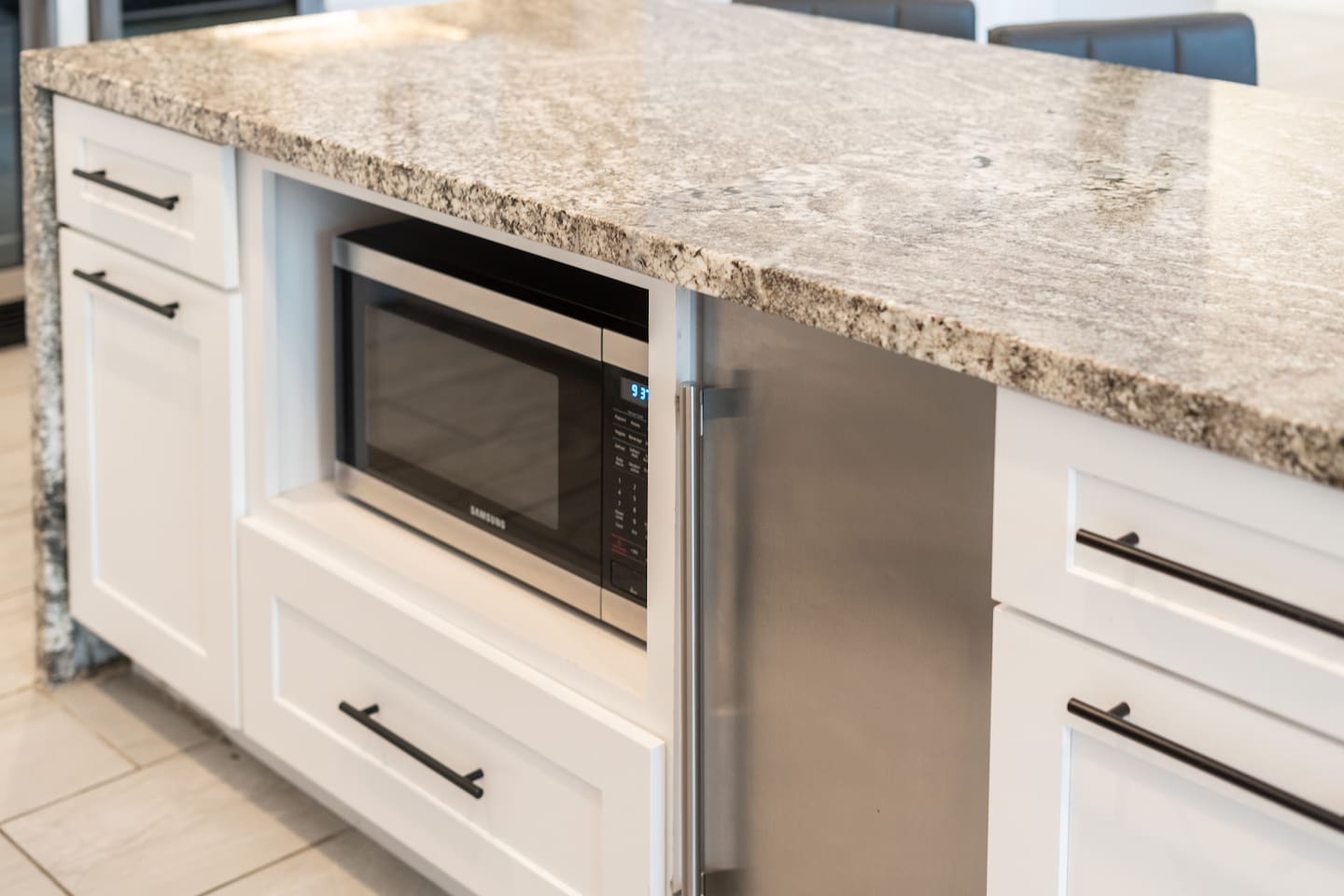 Built-in microwave for easy meals.

