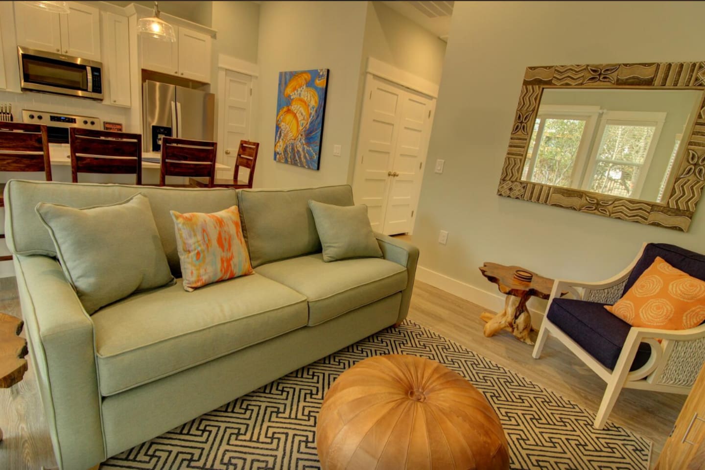 Combined open kitchen and living space.
