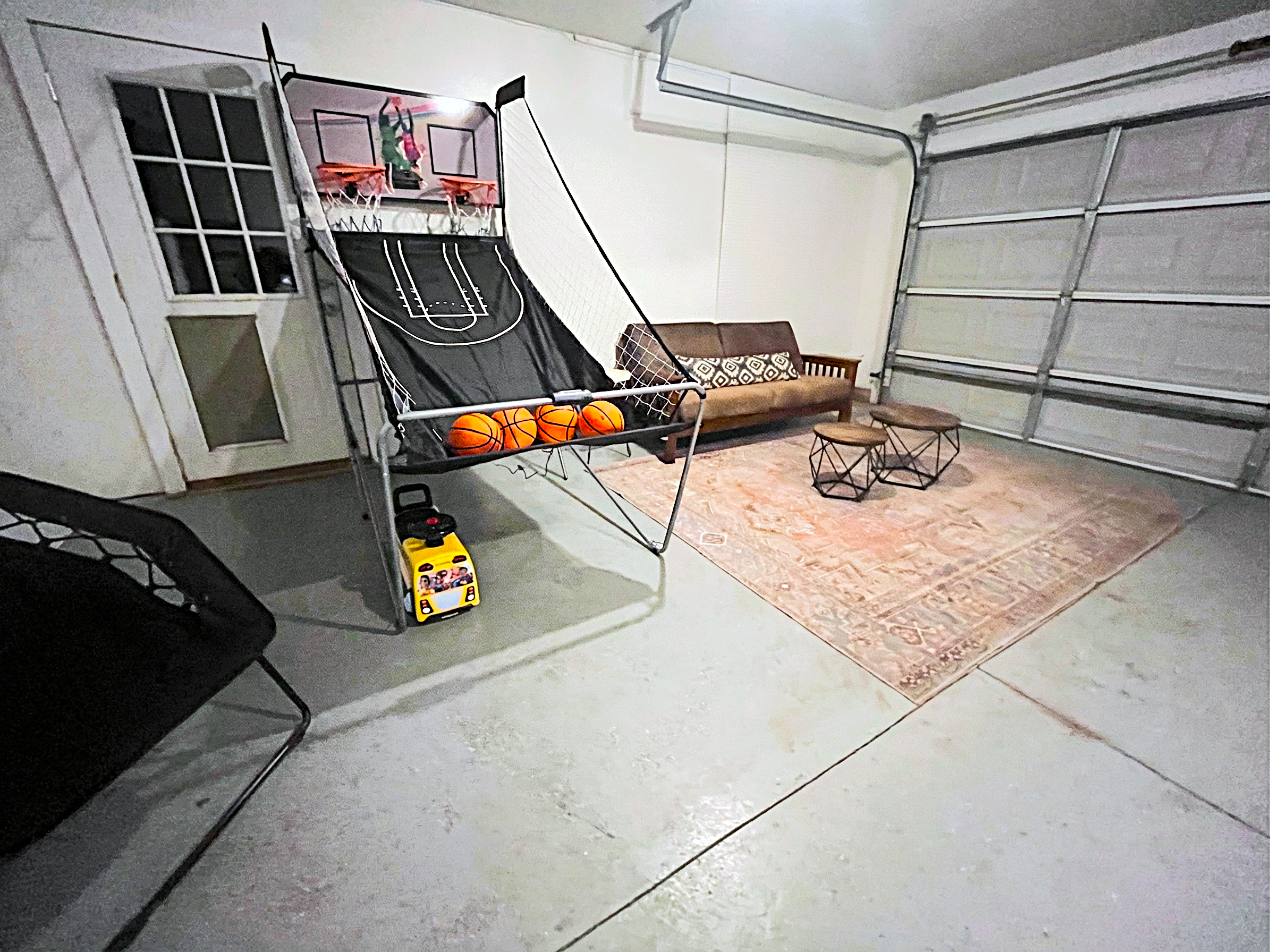 The kiddos can enjoy playing games in the garage.