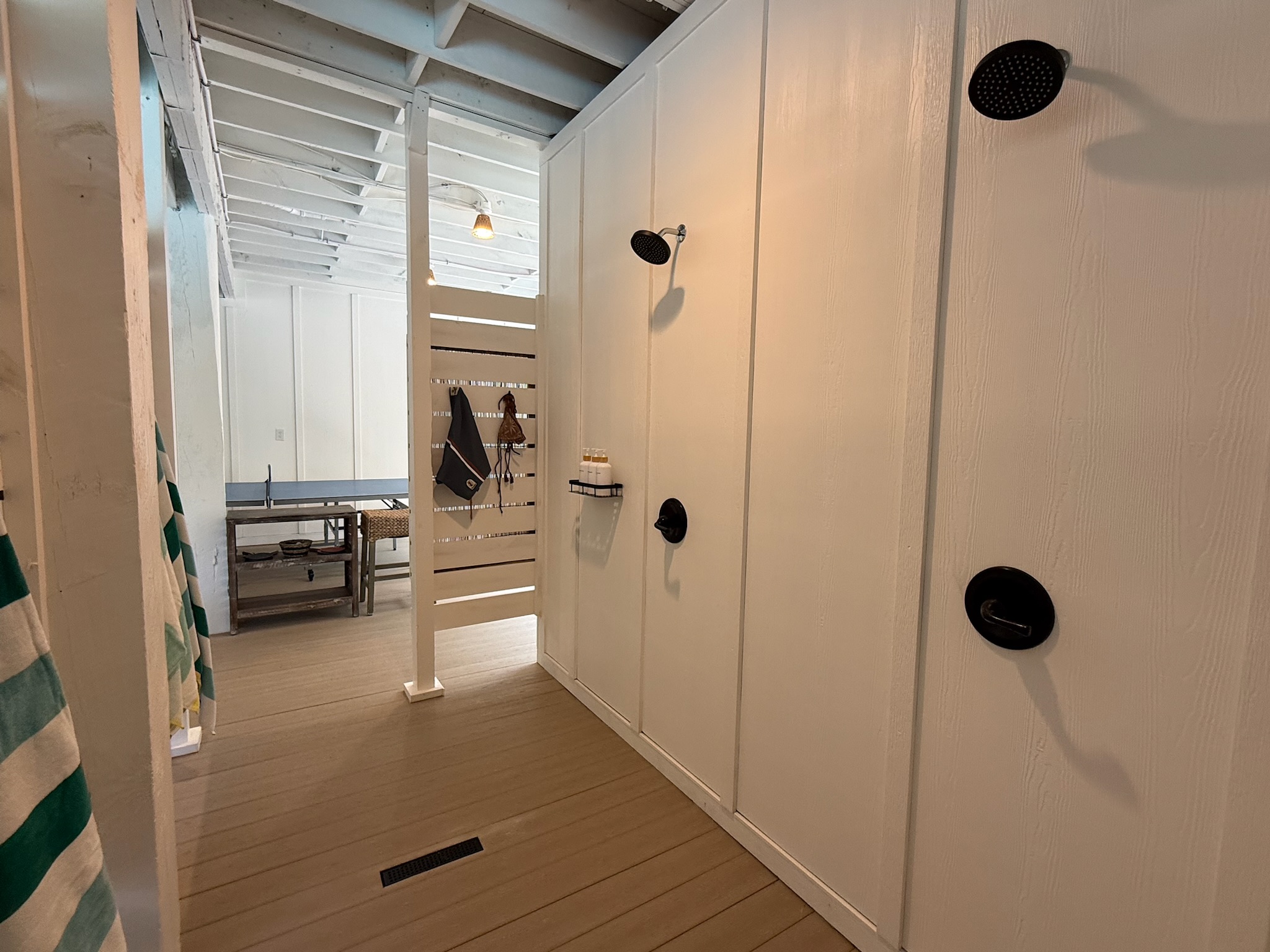Need a quick rinse after a fun day at the beach? Enjoy the dual outdoor showers
