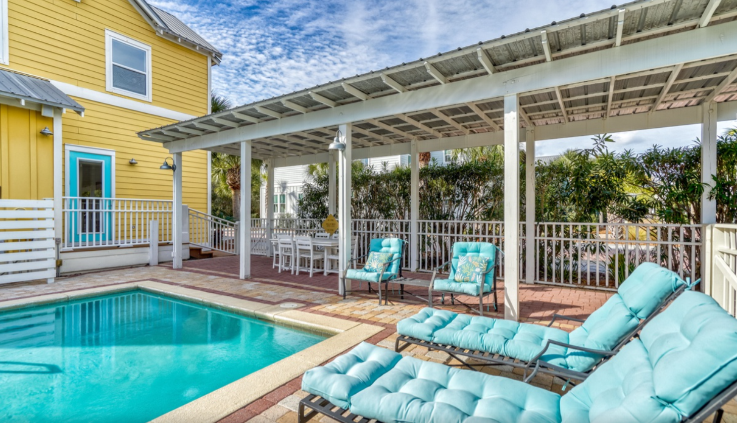 Private Heated pool and lounge area with covered parking