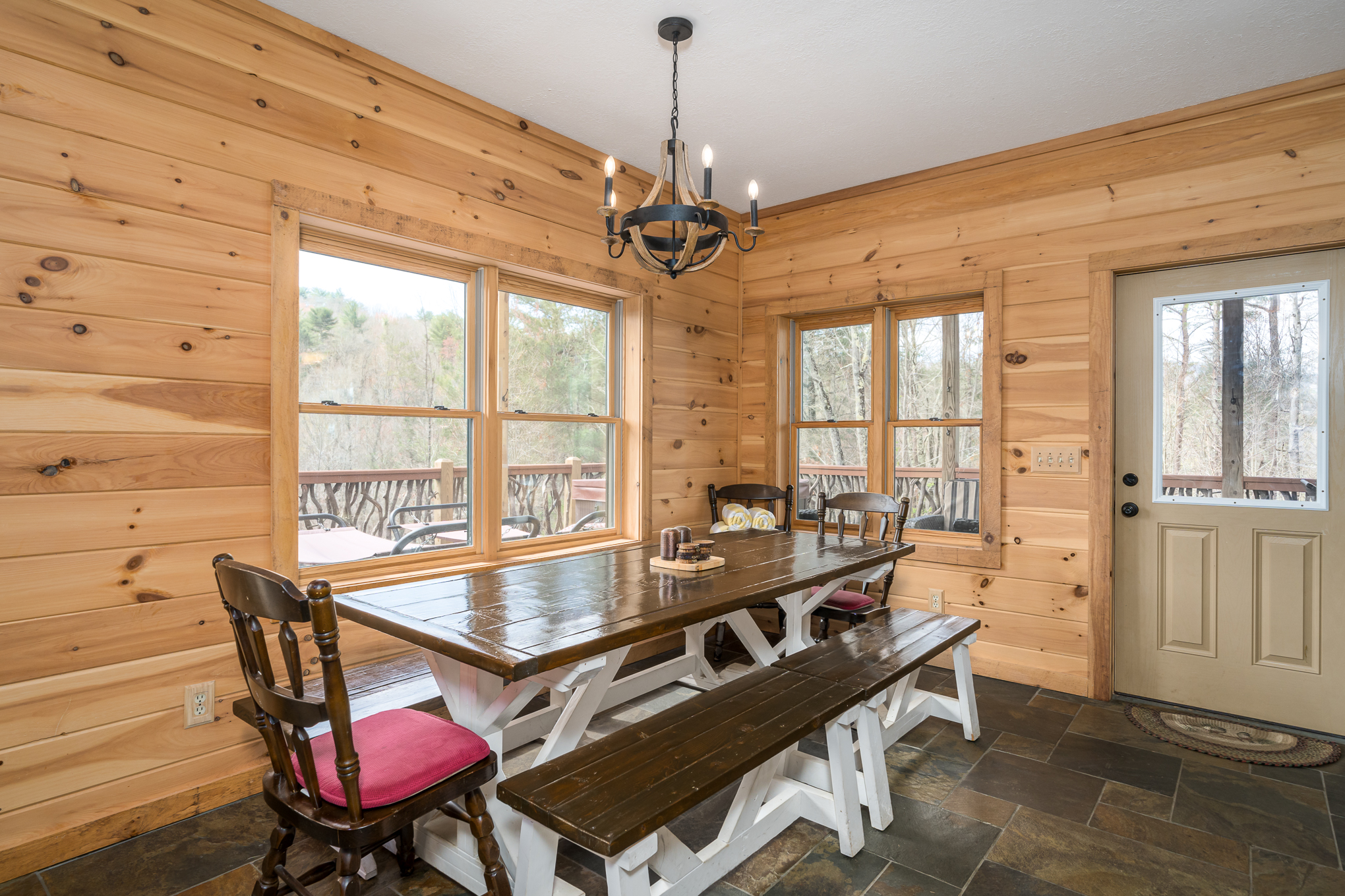 Handmade dining table and benches.