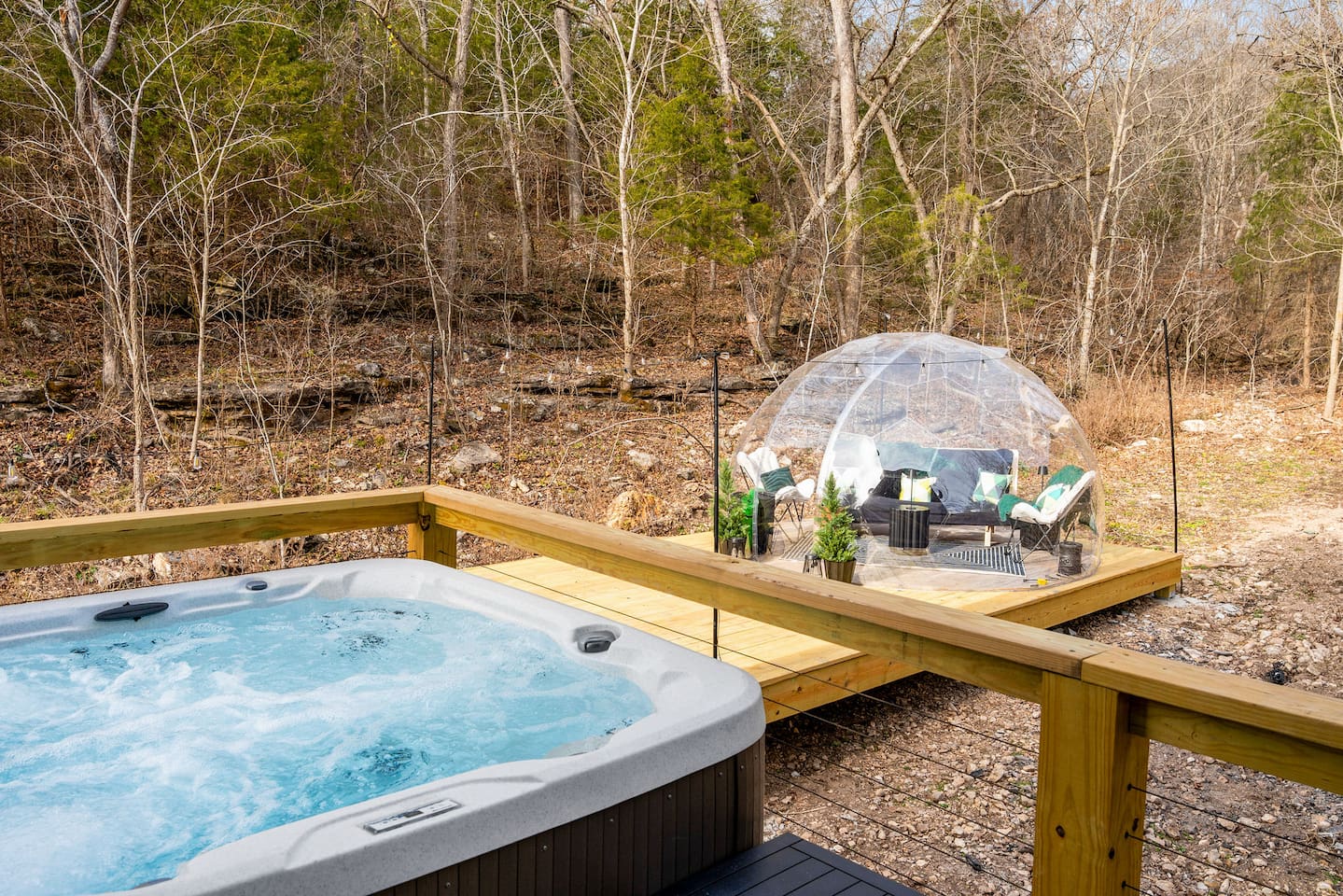 Hot Tub Retreat: Unwind in the bubbling hot tub and enjoy nature from your charming cozy dome!