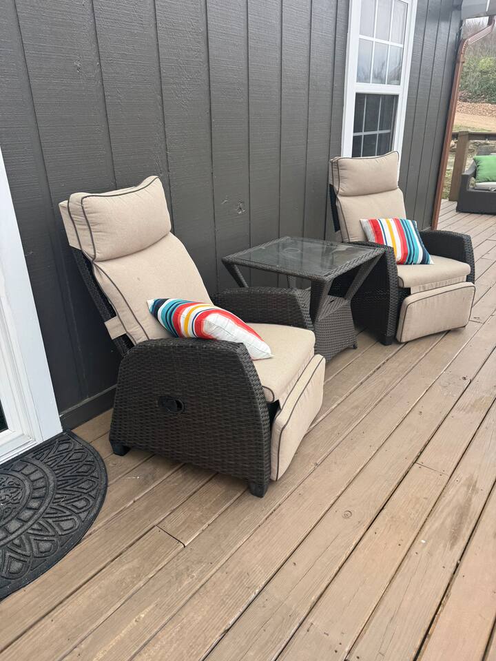 Side porch sunset viewing recliners