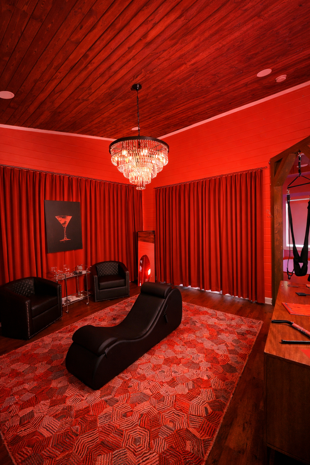 Behind the doors of the Spice Room, you will find an inviting space to relax and enjoy time with your favorite person. Think erotic and playful.
