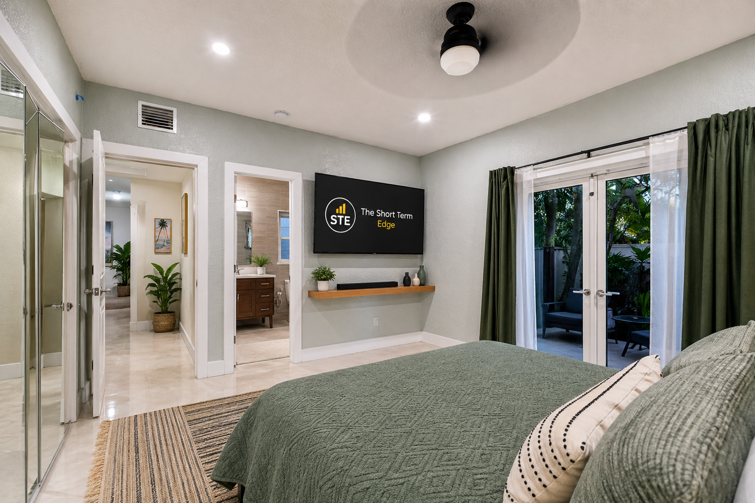 Work if you must, unwind when you’re done — stand-up desk and smart TV in your private suite 💻📺