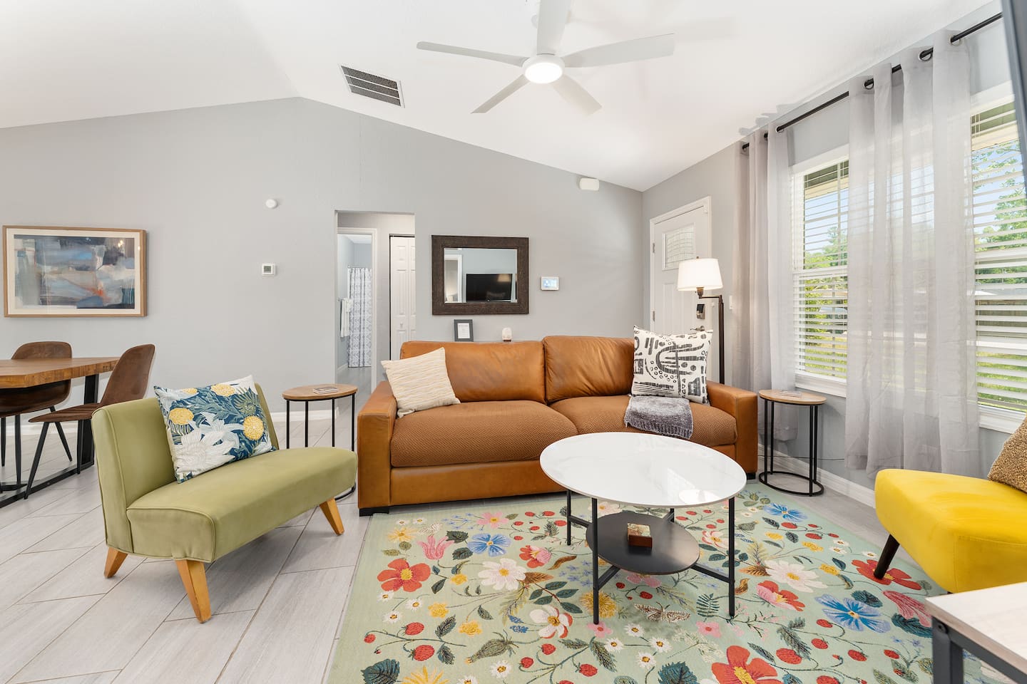 Bright and cheery open living space.