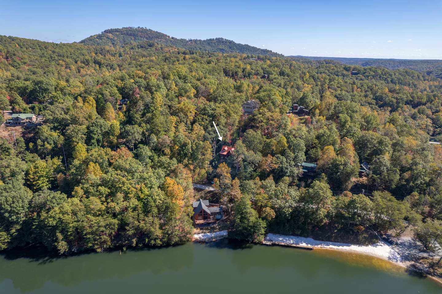 Arrow points at cabin