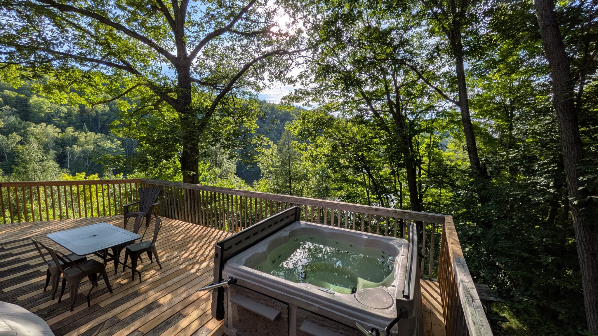 Cottage balcony with hot tub