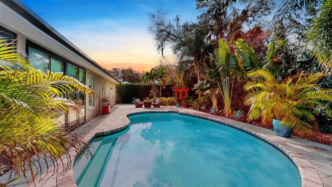 Sunset-lit pool perfect for unwinding year-round