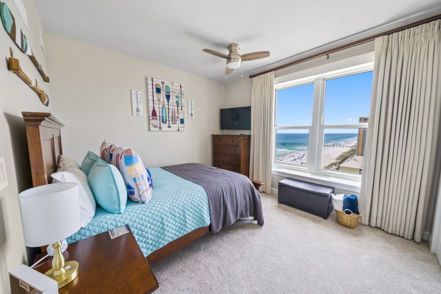 Guest room #3, the Oar Room, with gorgeous views of the coast and fishing pier!  