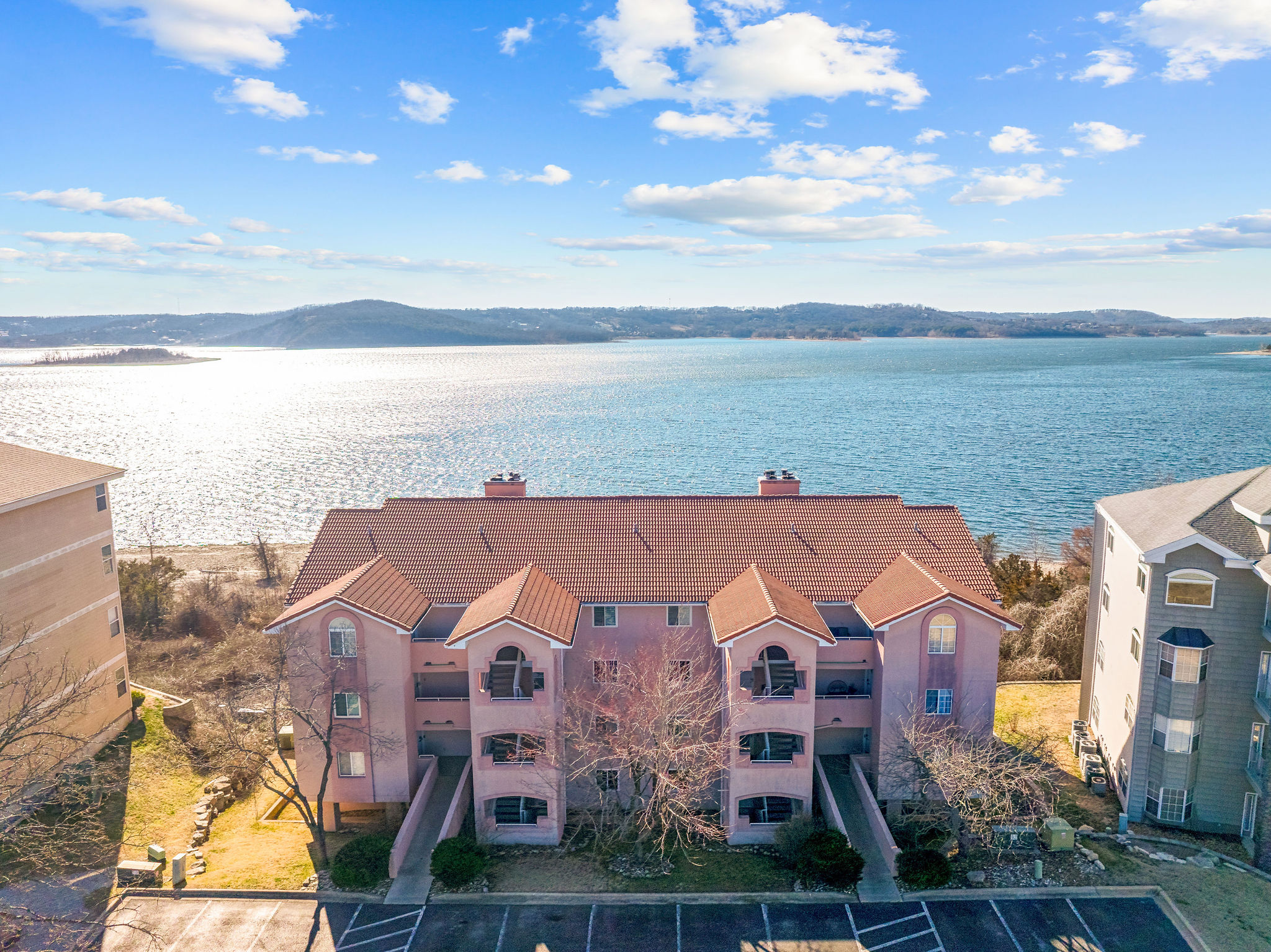Beautiful waterfront building just steps from the shoreline.