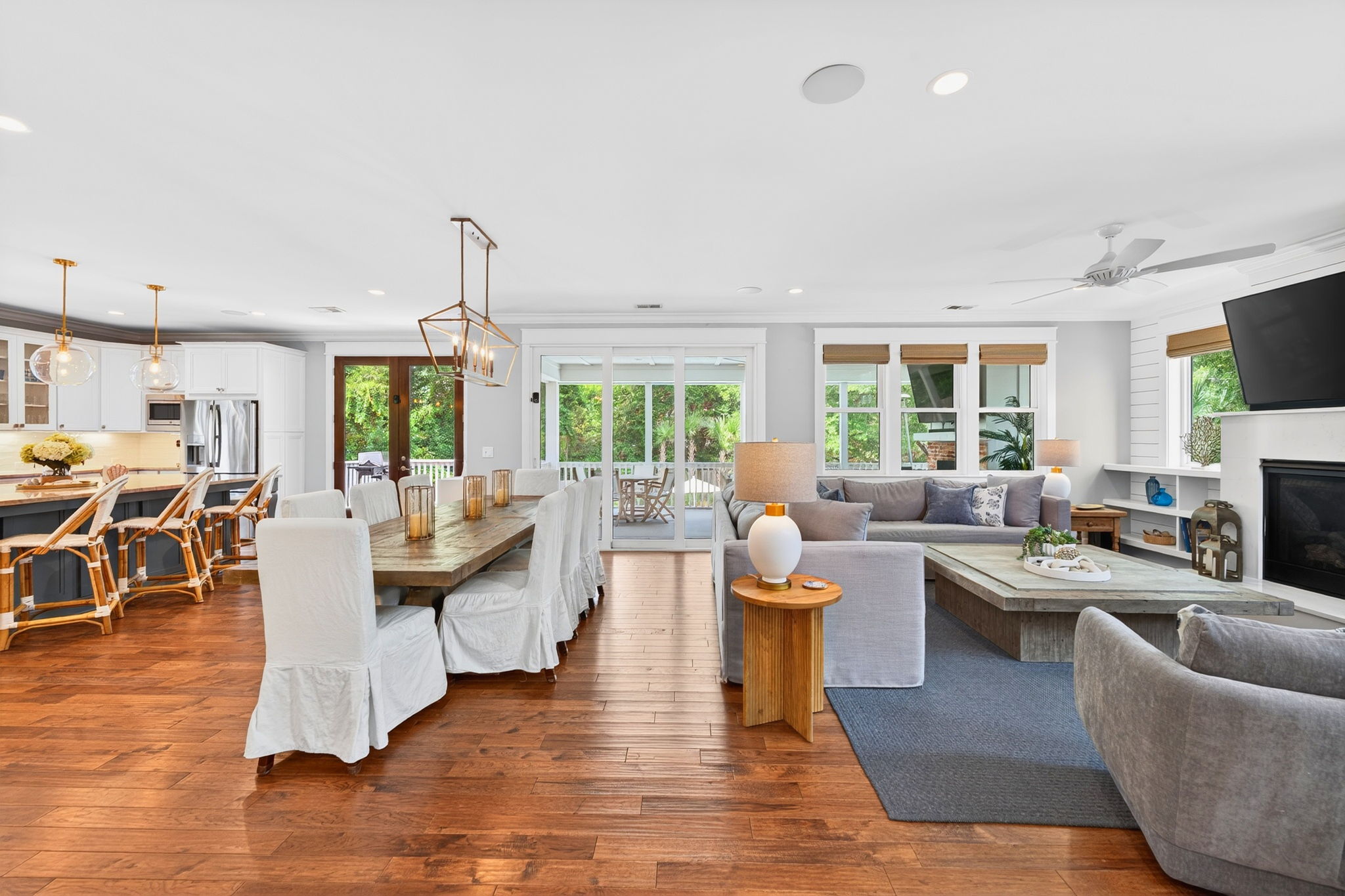 Open concept kitchen, dining, living rooms | Driftwood Dreams | 105 Forest Trail | Isle of Palms, SC | IOP Escapes