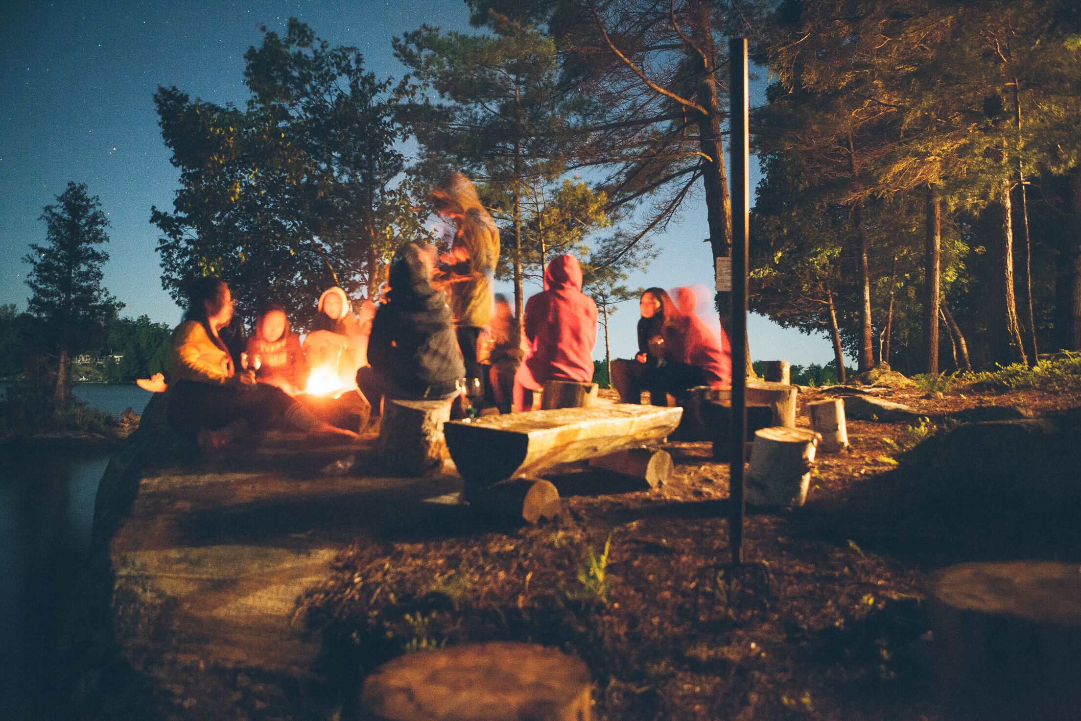 Private lakeside firepit at Sanctuaire!