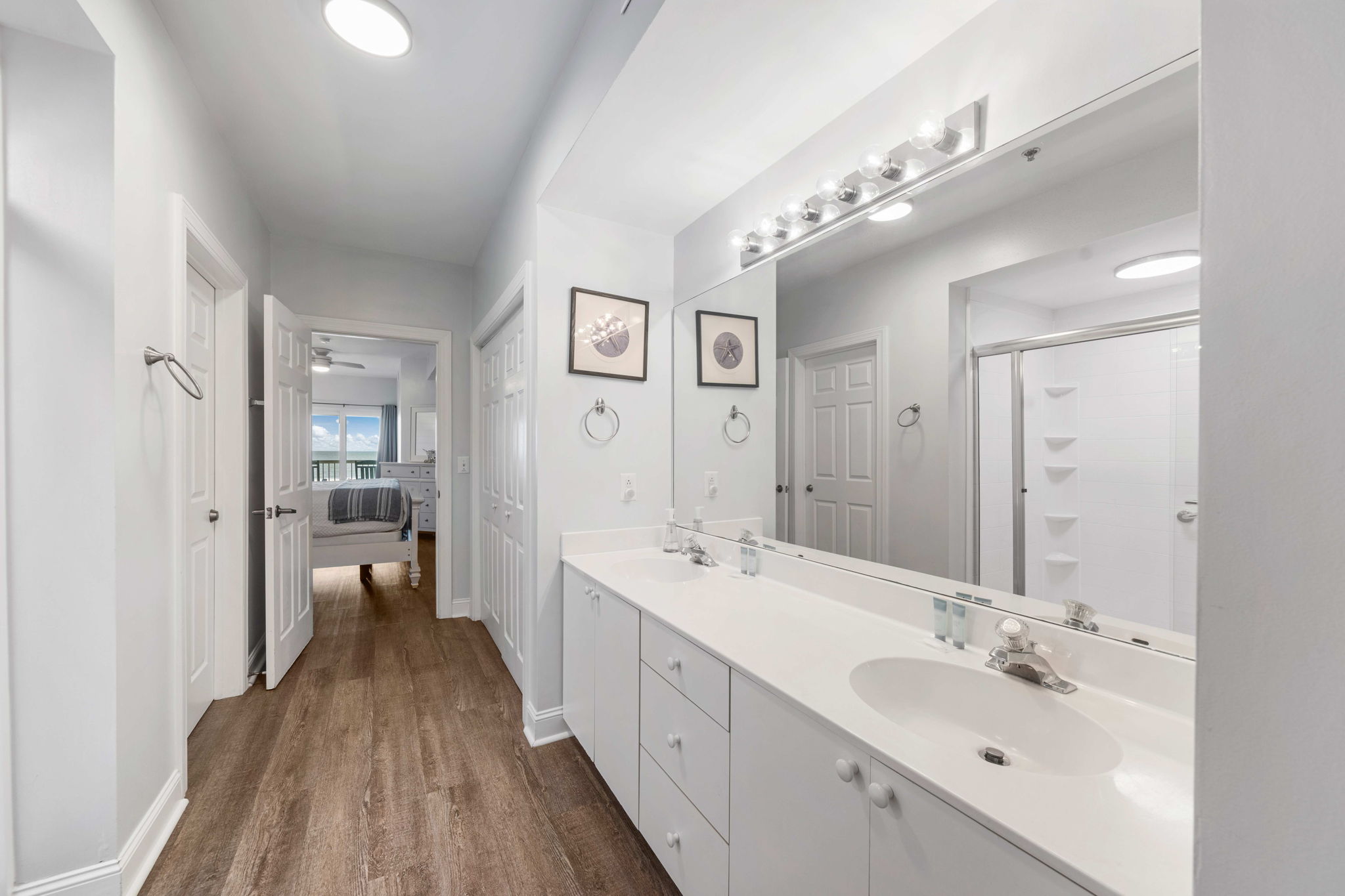 Bathroom 1: Primary ensuite bath | Beach Breeze | Oceanview 202 | 1116 Ocean Blvd, Isle of Palms, SC | IOP Escapes