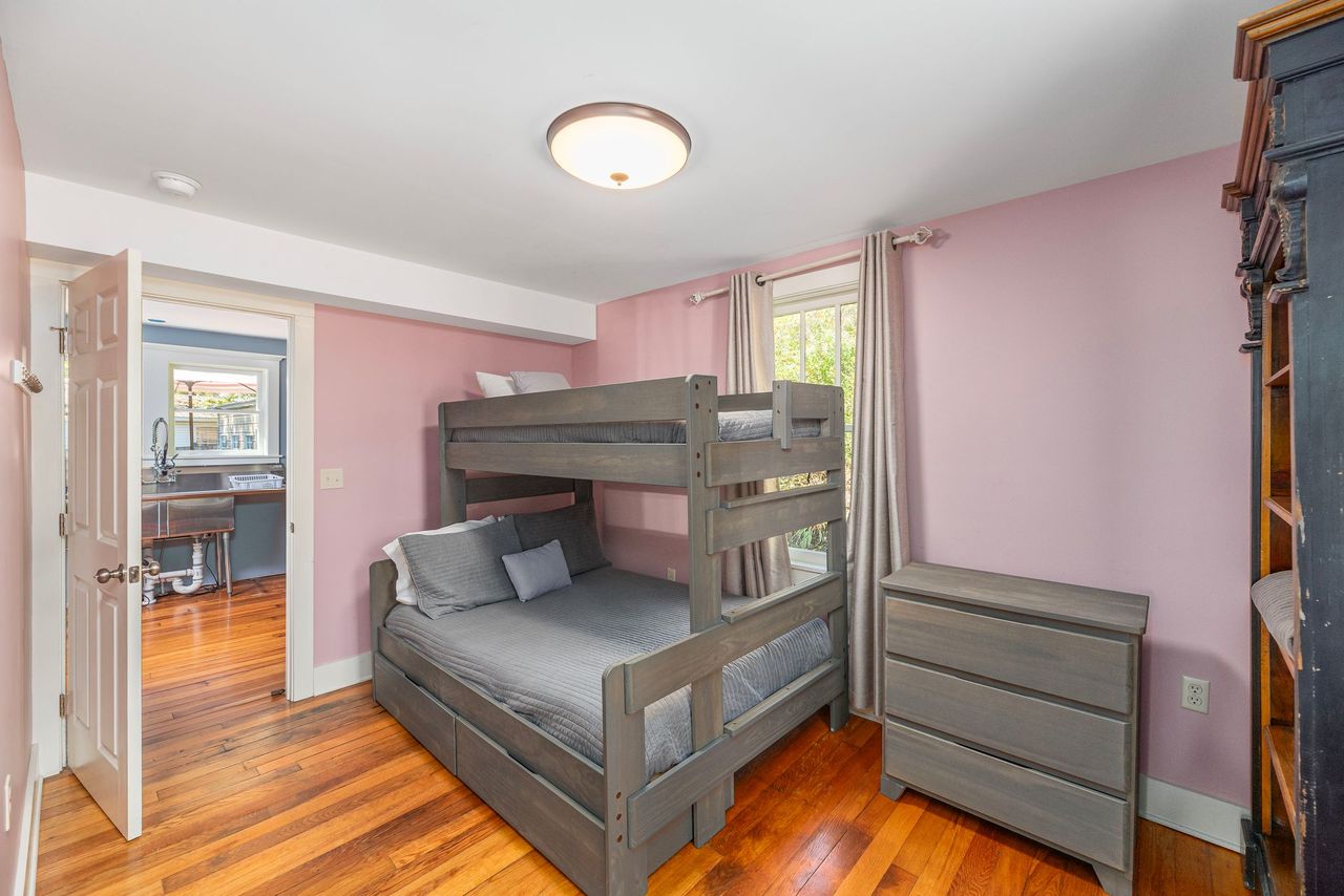 The downstairs "bunk room" has a twin over full bed, sleeping 3