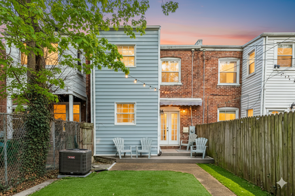 Outdoor Retreat: Unwind on the patio amidst twinkling lights and lush greenery!