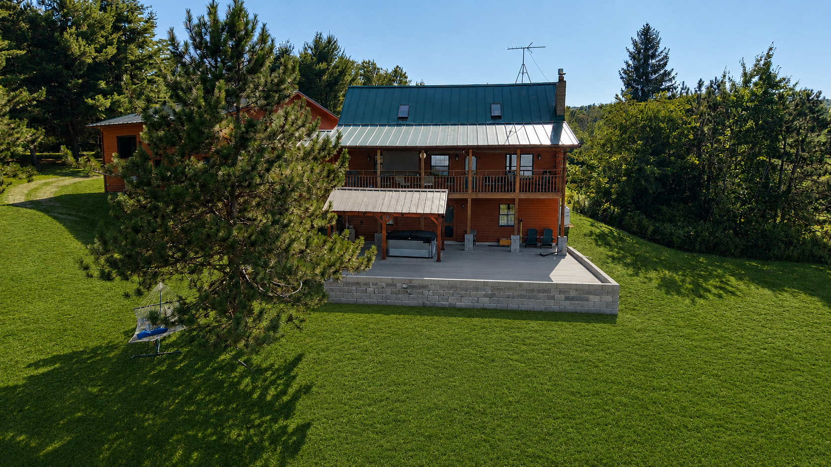 Rear deck viewed across the lawn