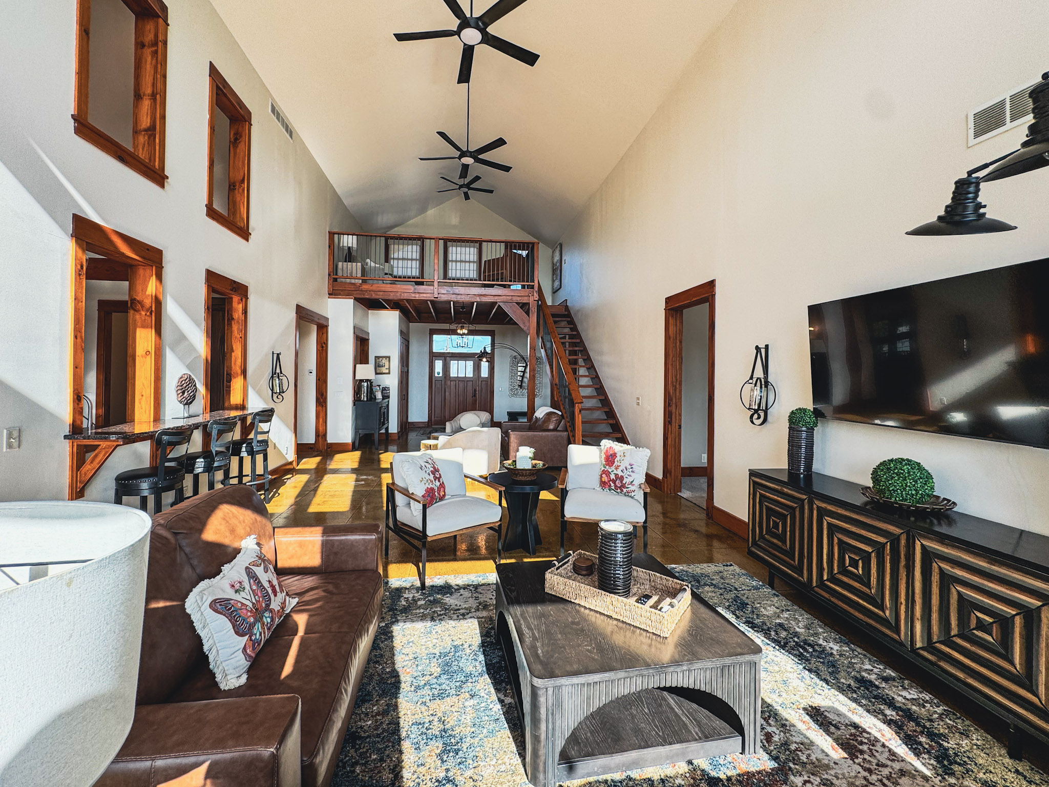 Living areas and bedrooms all have smart TVs