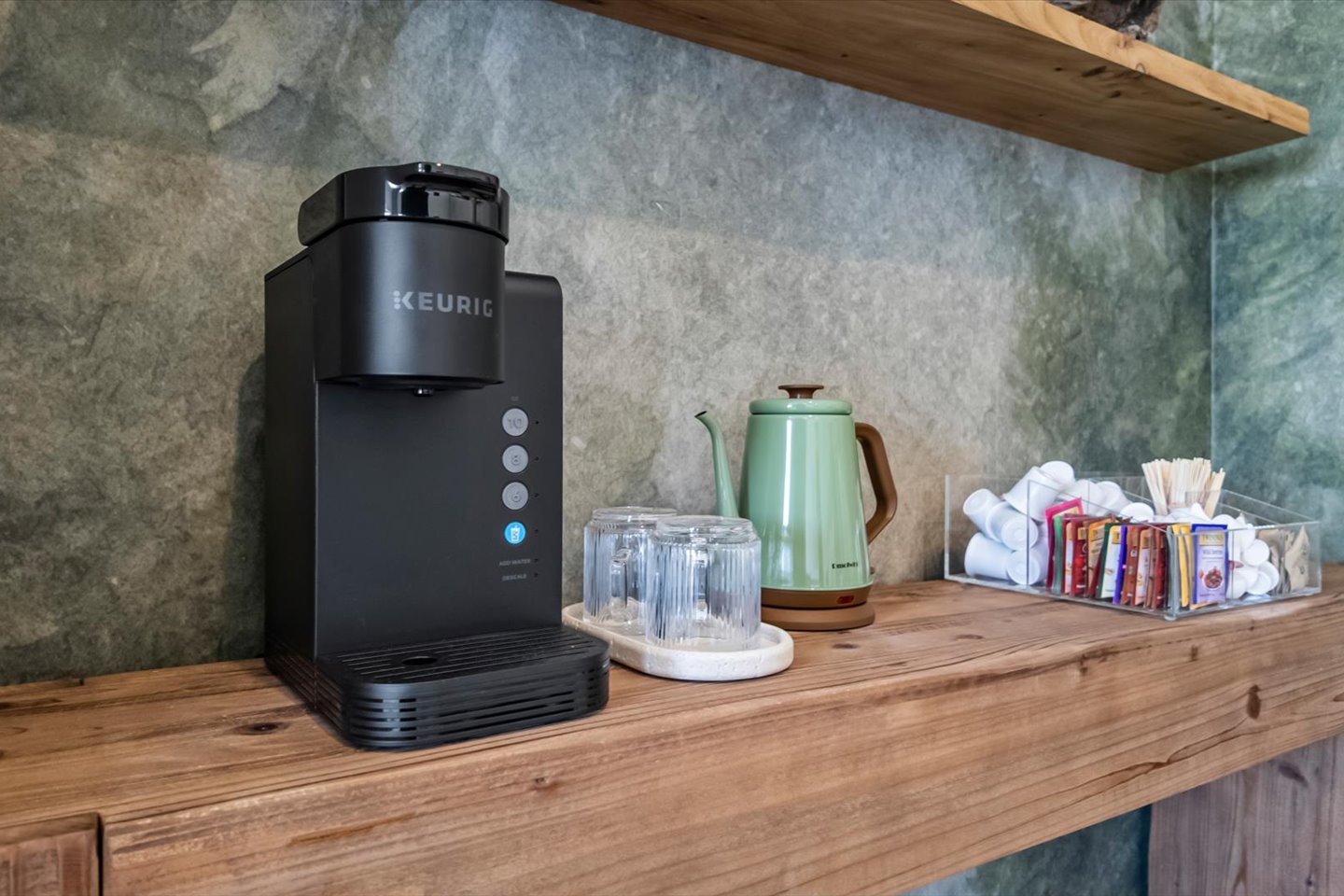The Intracoastal Suite is complete with the coffee and tea bar for your morning cup on your deck. 