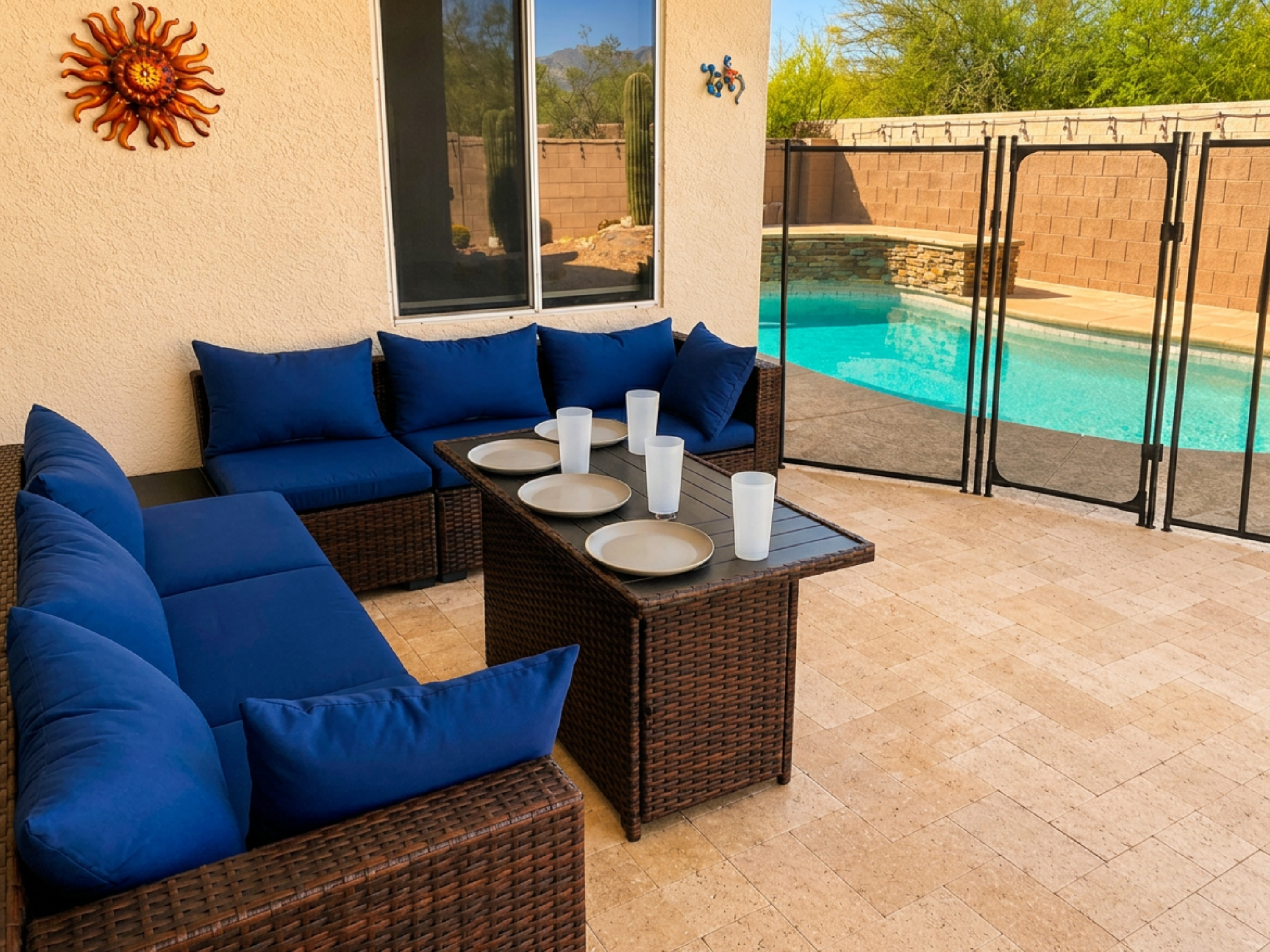 Comfortable shaded seating for six.