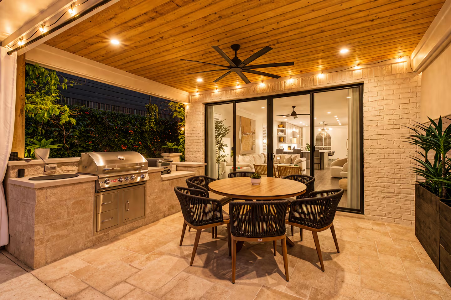 Al fresco dining under warm ambient lighting